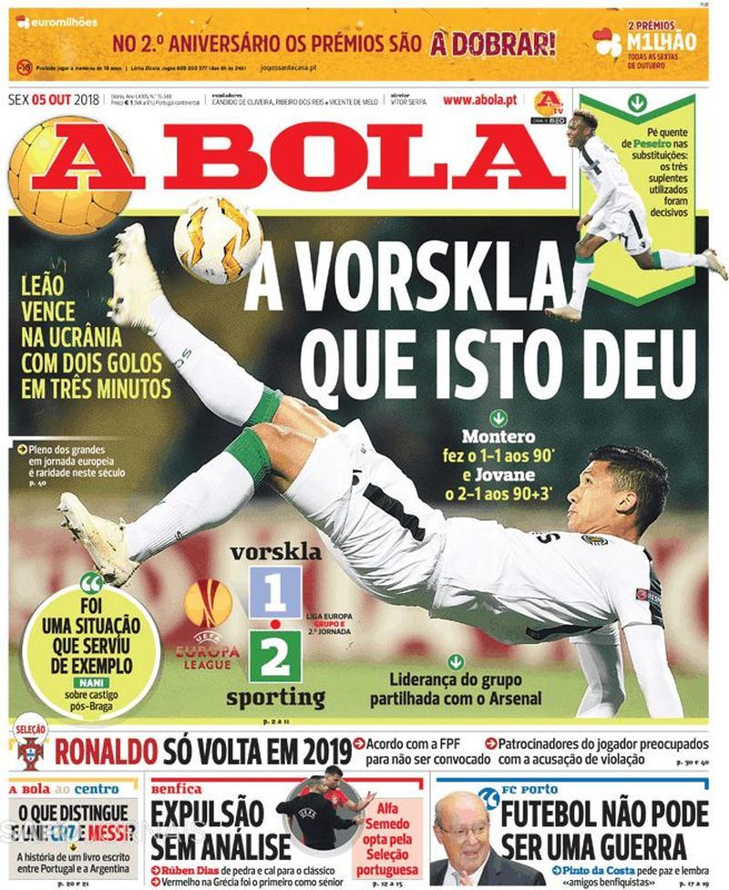 Revista De Imprensa A Reviravolta Do Sporting Na Ucrânia Frente Ao Vorskla Poltava Faz Capa Nos 5351