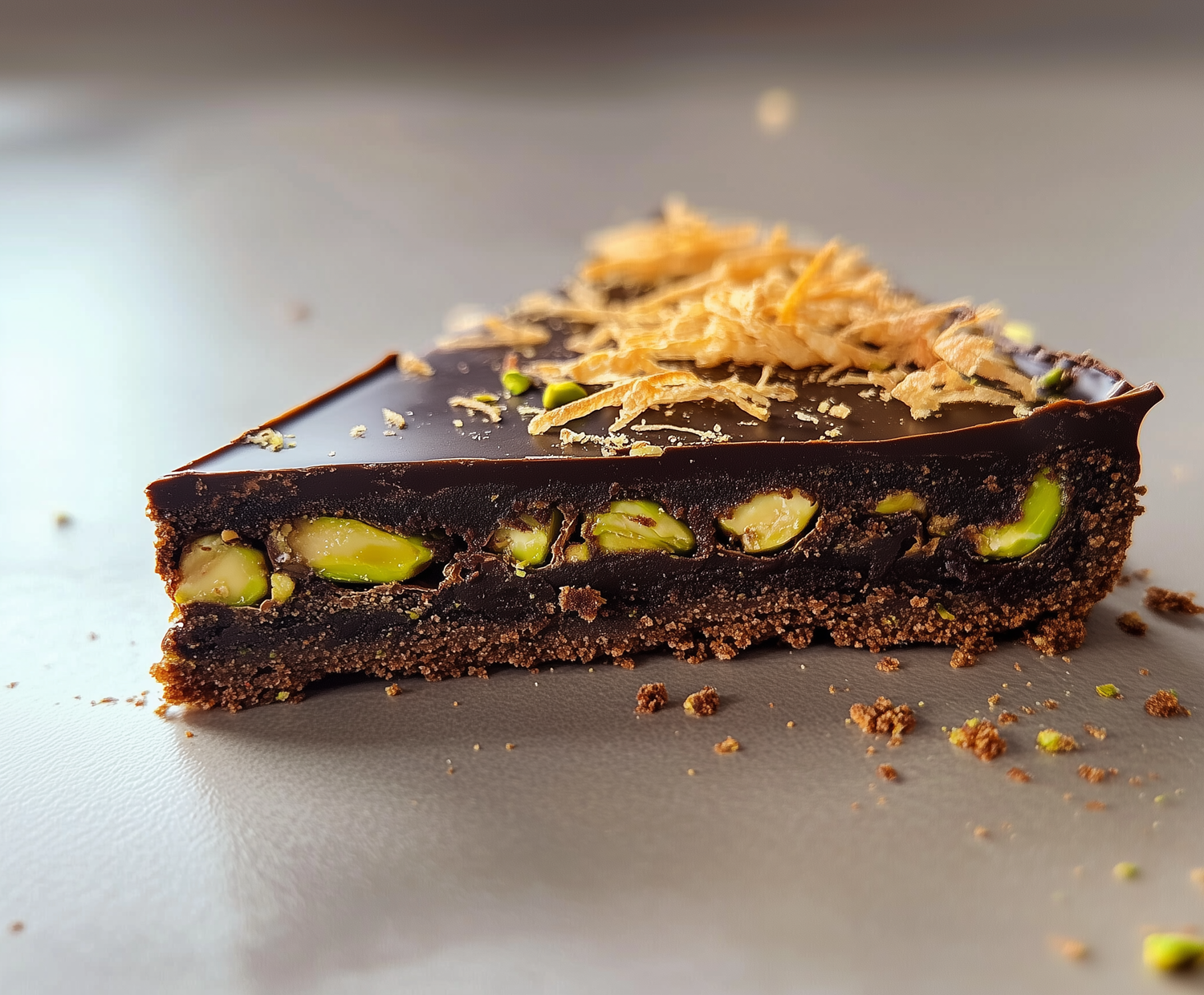 Consegue comer só uma fatia desta tarte de chocolate do Dubai com pistácios caramelizados?