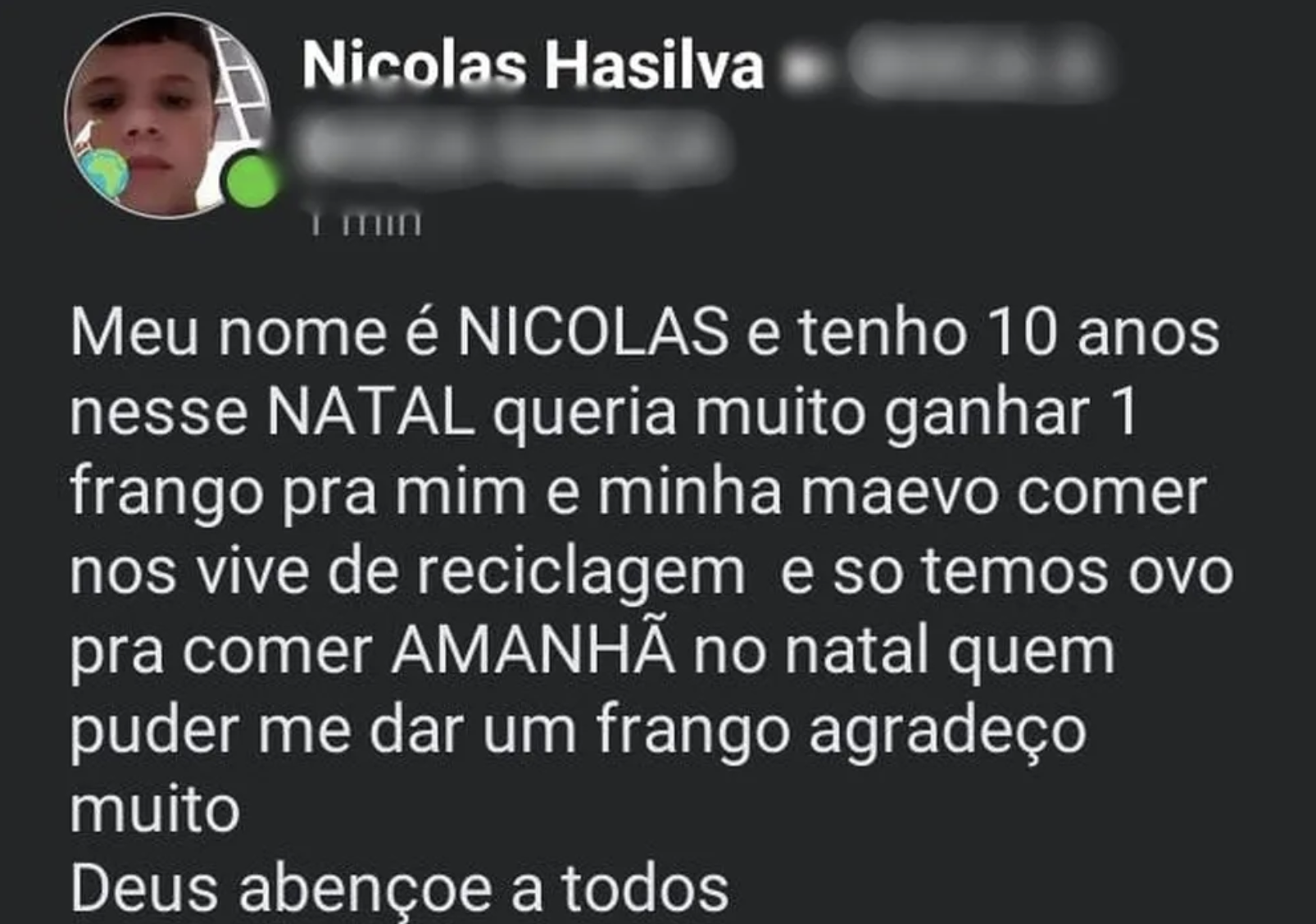 Criança pediu um frango para comer com a avó no Natal. O que fez a seguir foi incrível