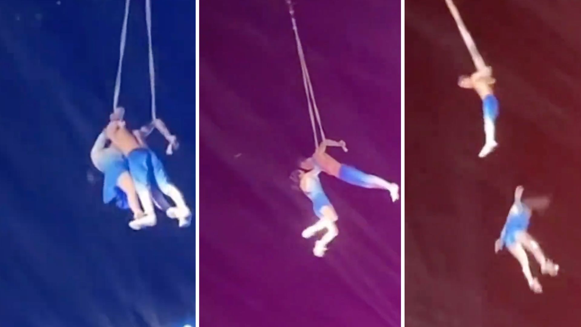 Mulher acrobata que atuava com o marido falha movimento e cai para a morte. Cena foi captada em vídeo
