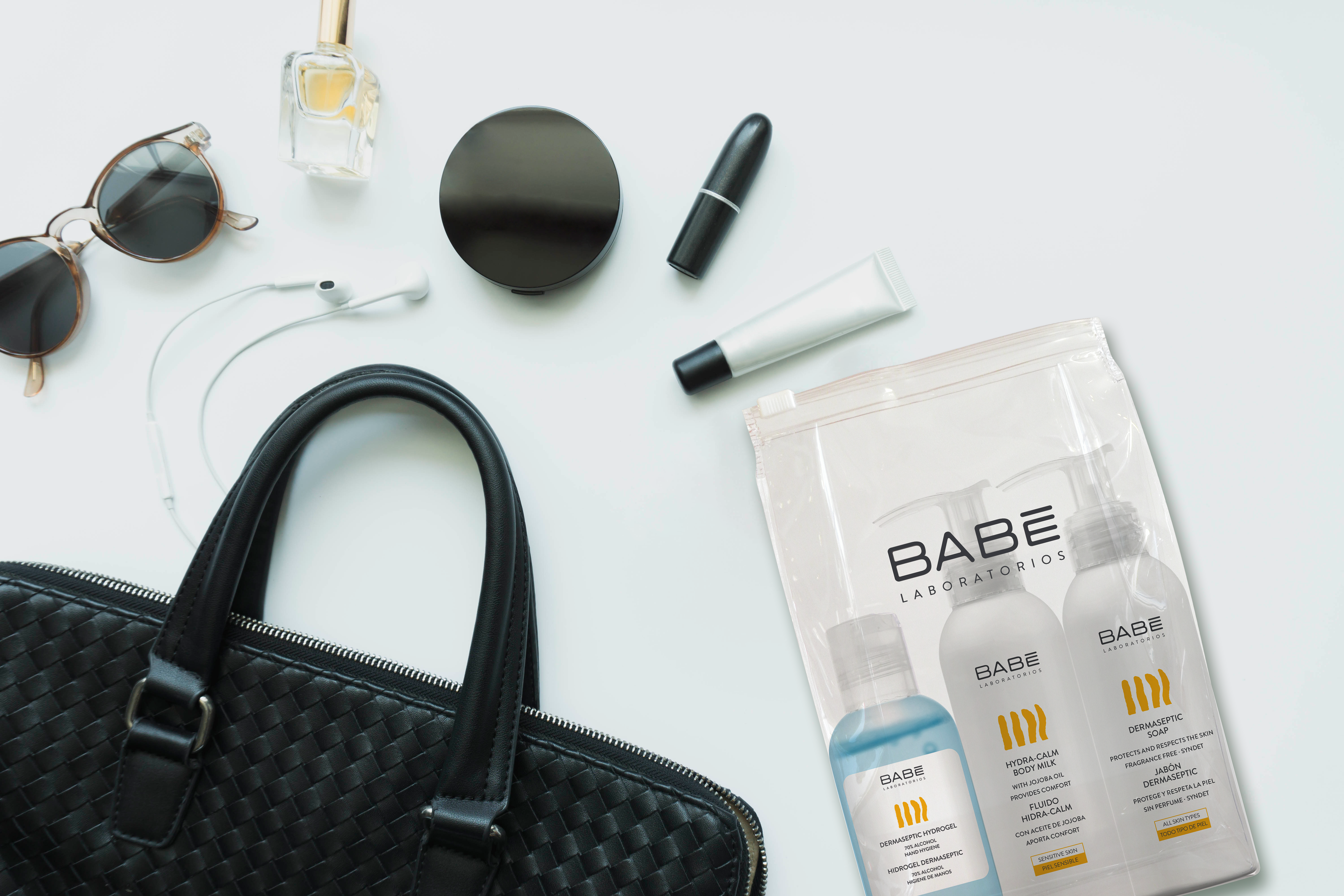 O kit completo de higienização das mãos dos Laboratórios Babé é perfeito para andar na mala