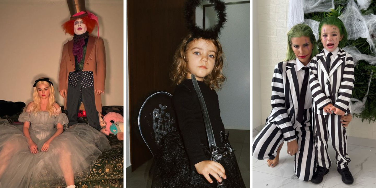 Um anjo negro ou o famoso Beetlejuice. Estes foram os disfarces dos famosos (e filhos) neste Halloween