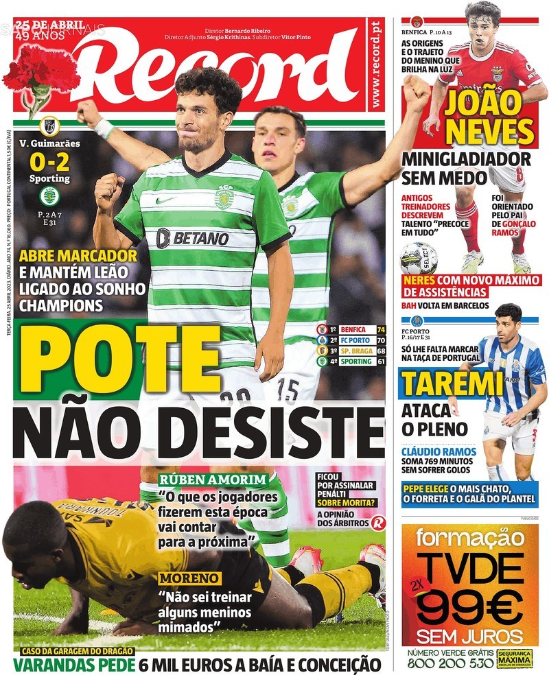 Terça-feira, 11 de abril de 2023 - Capas - Jornal Record