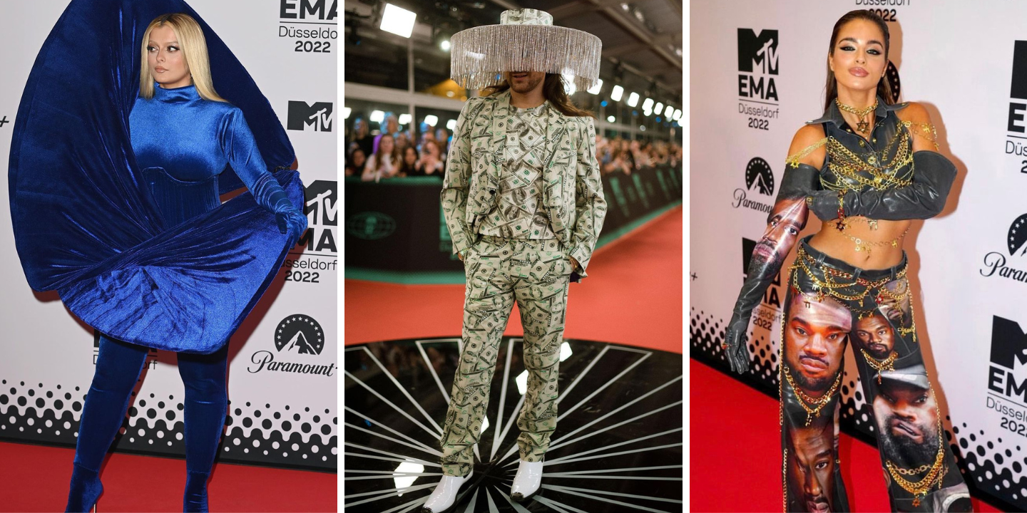 A cara de Kanye West estampada e outros 9 looks bizarros dos MTV Europe Music Awards. Espreite as fotos