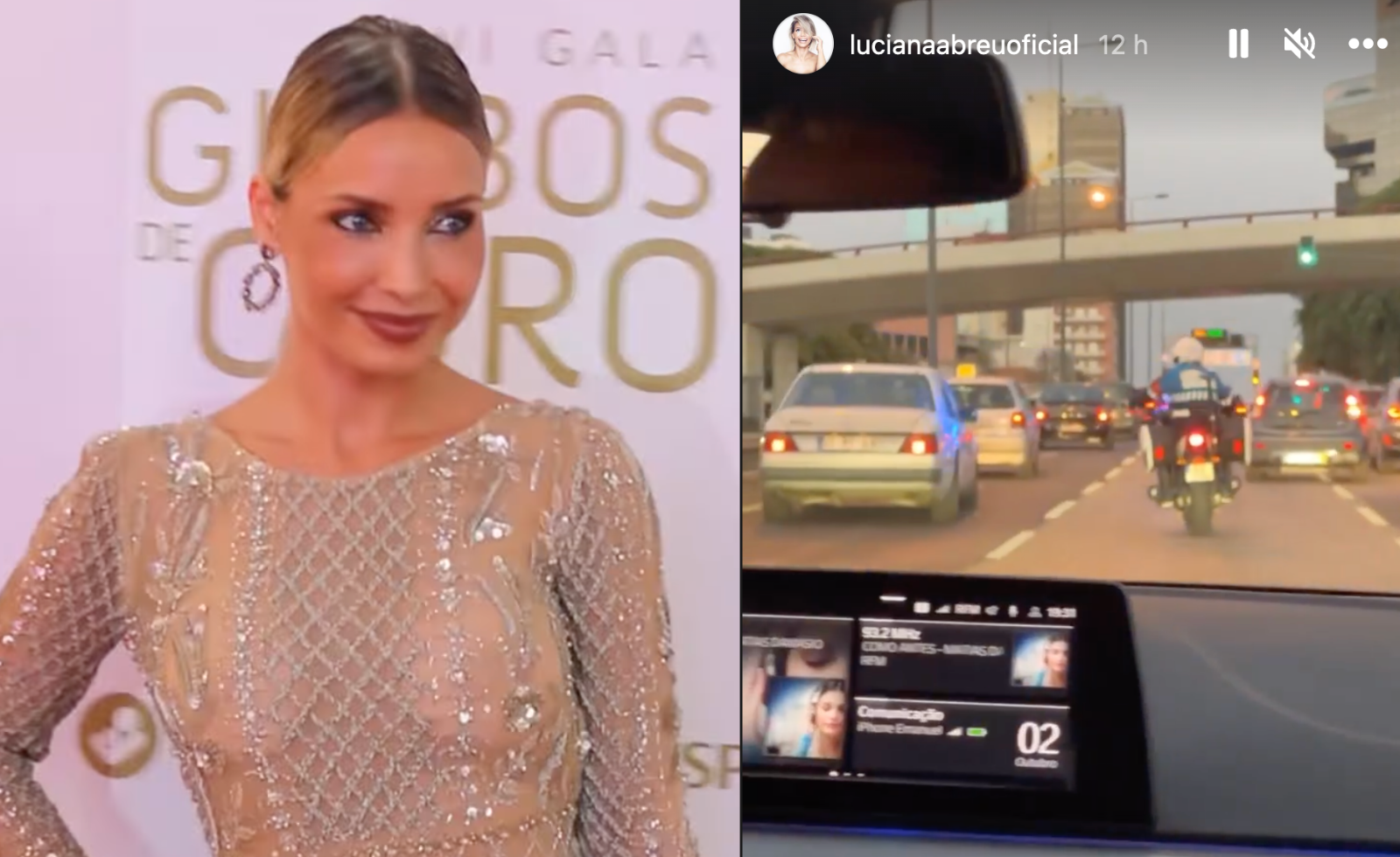 Motas da polícia usam sirenes de emergência para Luciana Abreu passar e chegar aos Globos de Ouro