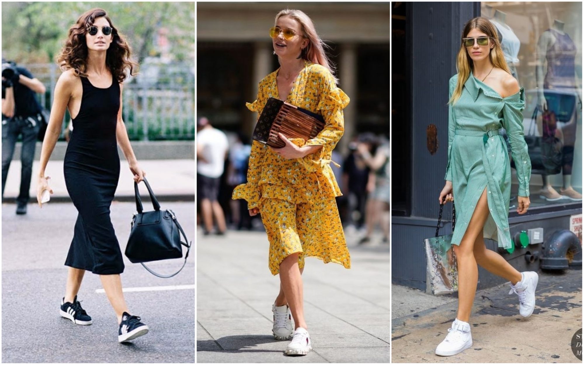 Vestido e ténis. A combinação de verão para mulheres práticas