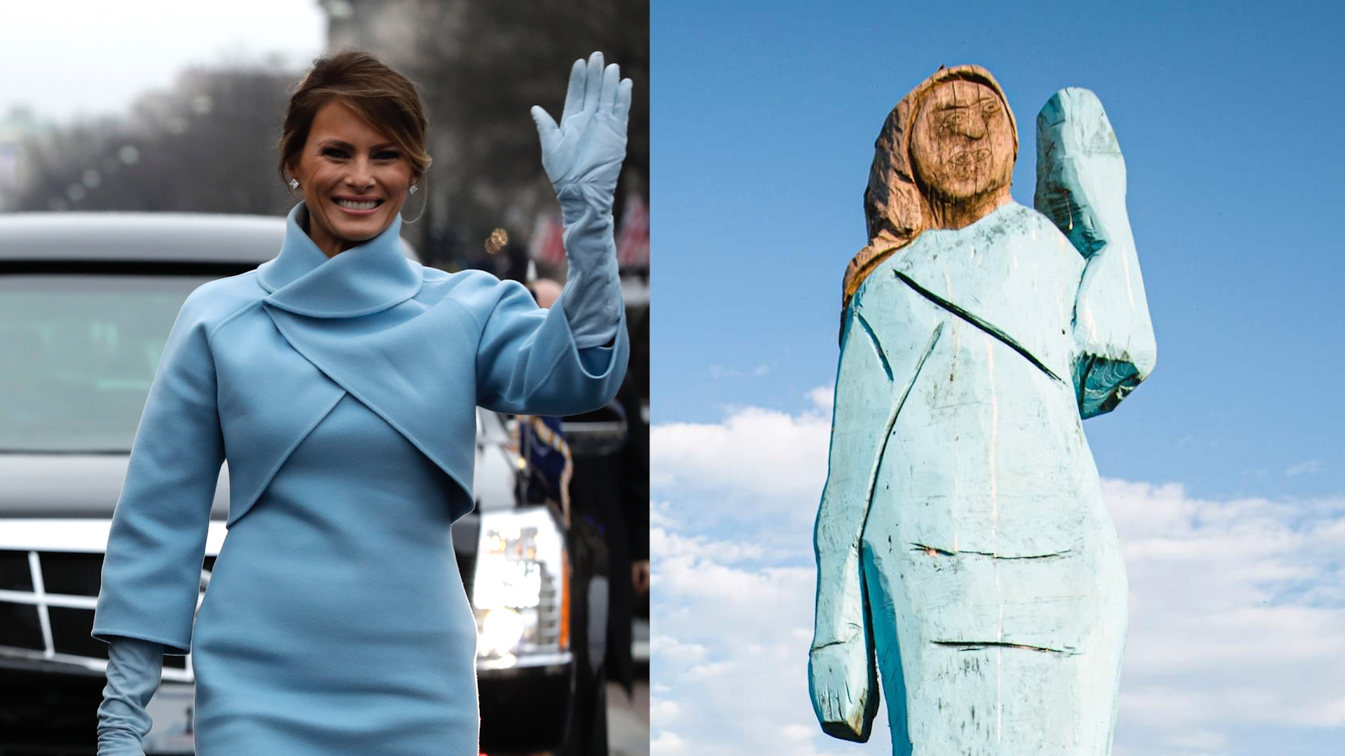 Estátua em madeira de Melania Trump na Eslovénia é incendiada