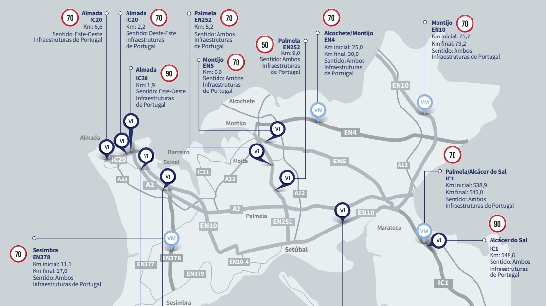 Mapa mostra onde estão instalados os radares de velocidade média e velocidade instantânea
