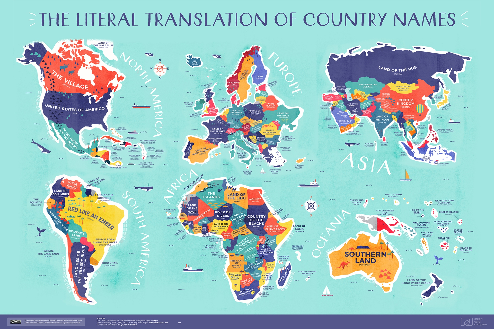 Mapa do mundo literal mostra o significado dos nomes dos países
