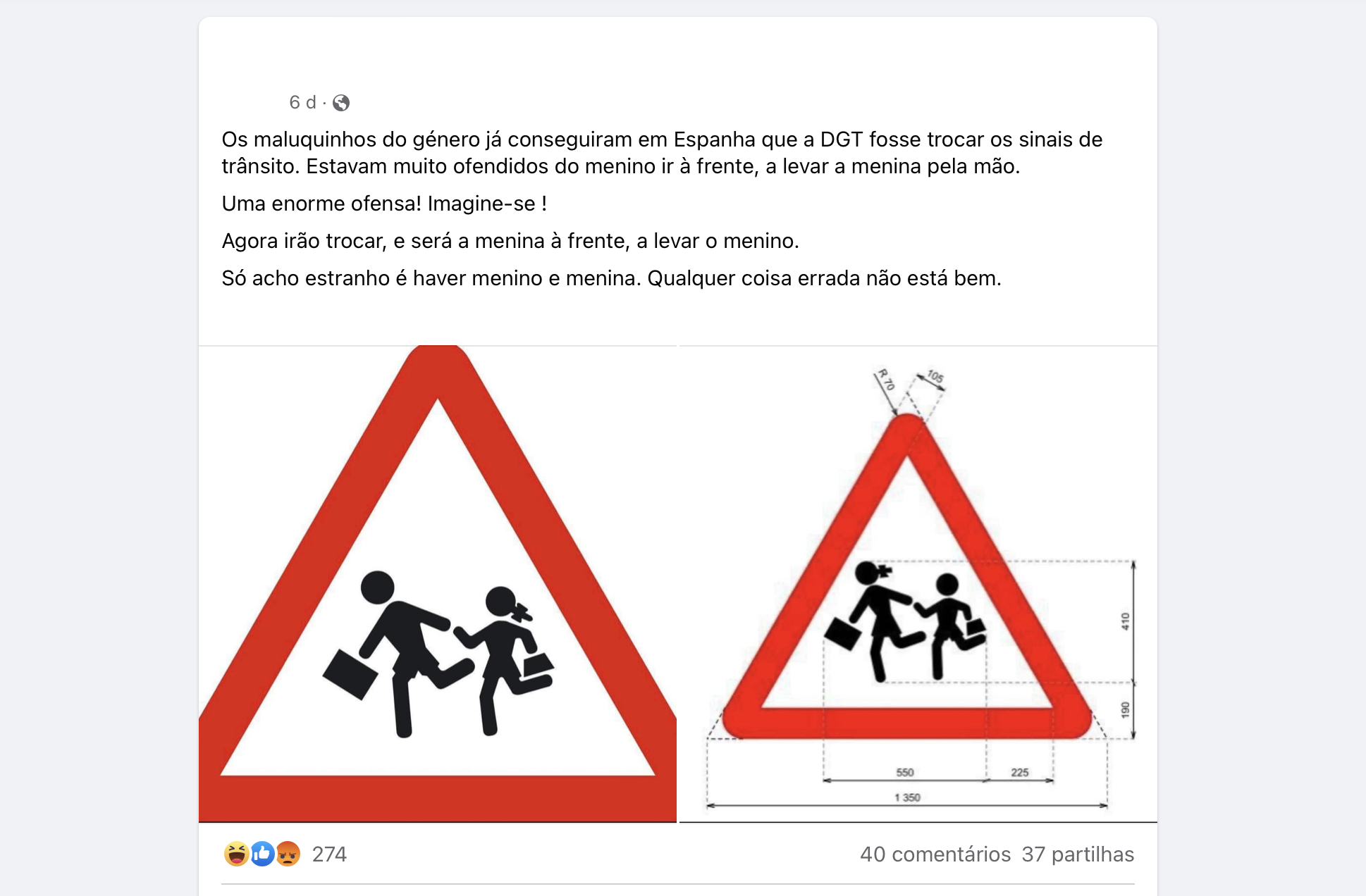 Autoridades de Espanha vão mudar sinal de trânsito para que seja rapariga a  conduzir rapaz e não o inverso? - Polígrafo