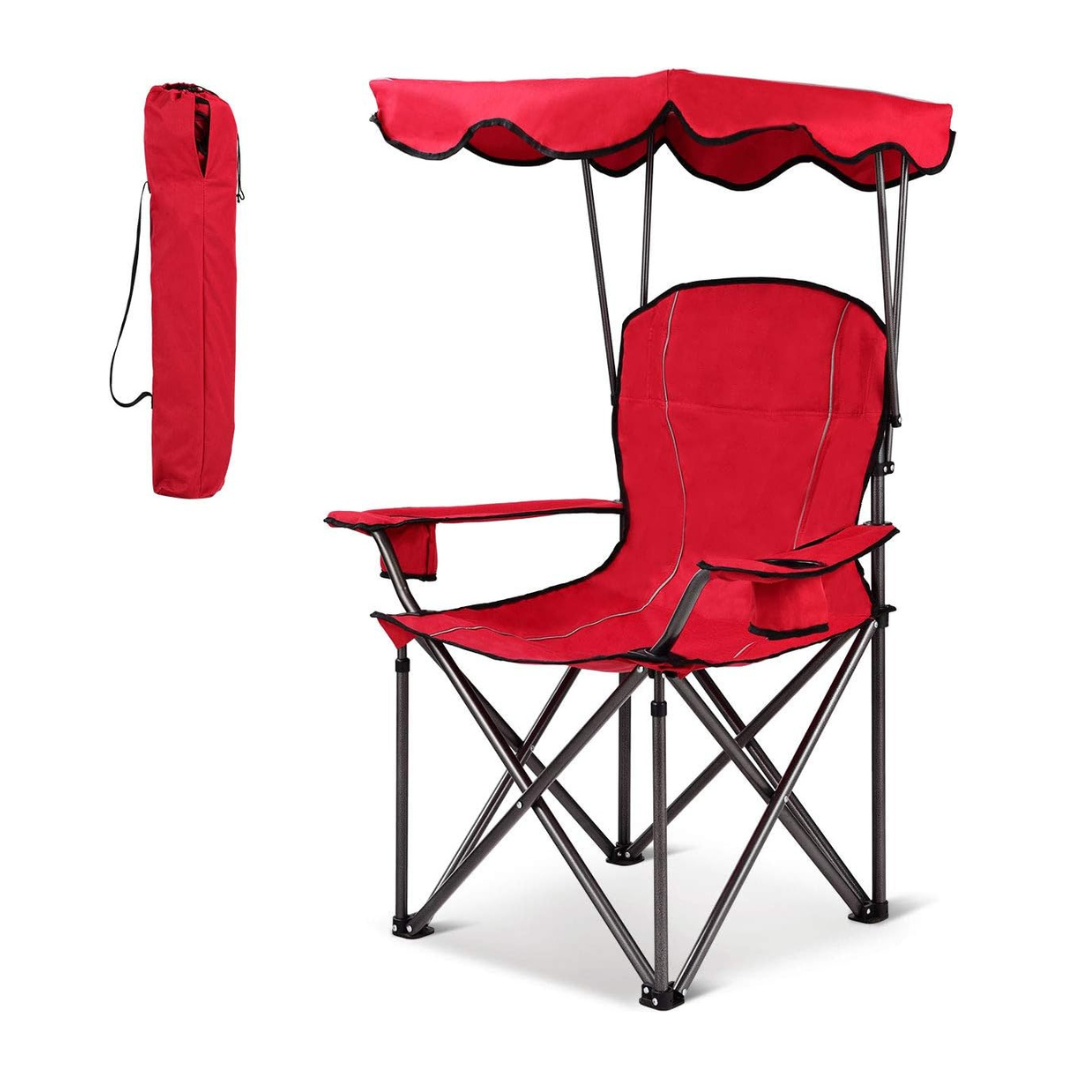 Costway, Cadeira de Praia com Teto e Suporte para Copos