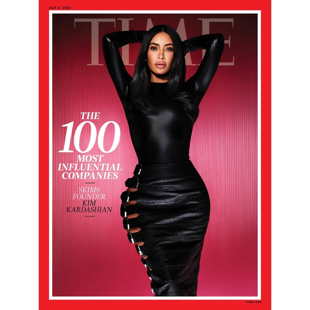 Kim Kardashian é capa da revista “Time”. Empresa da influenciadora é uma das 100 com mais sucesso no mundo