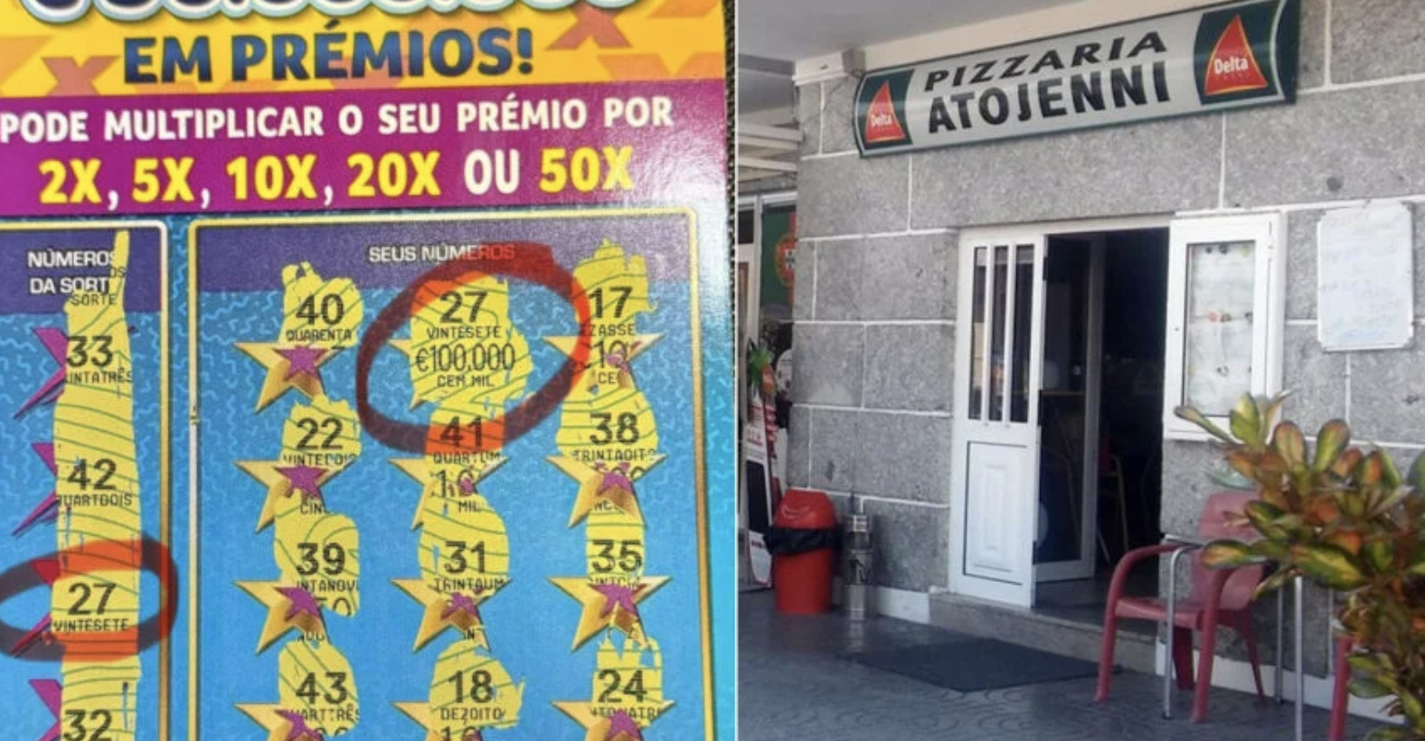 Minhoto com sorte. Jantou uma pizza, pediu uma raspadinha 50X e ganhou 100 mil euros