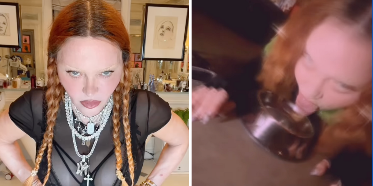 O que é que se passa com Madonna? Cantora filma-se a beber água da tigela do cão