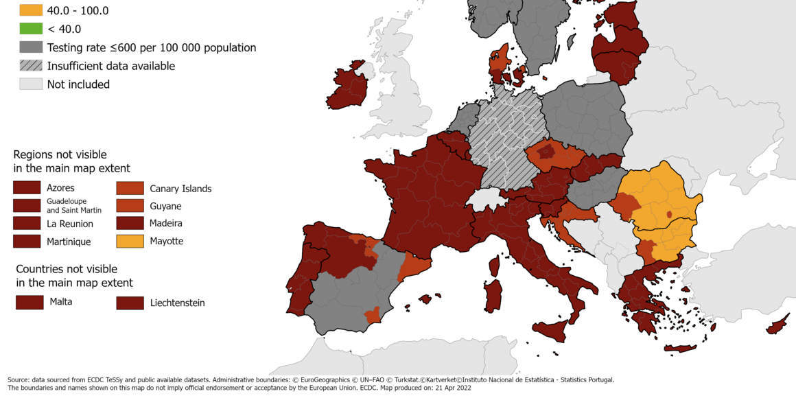 Portugal, França e Itália completamente a vermelho no mapa europeu de infeções de COVID-19