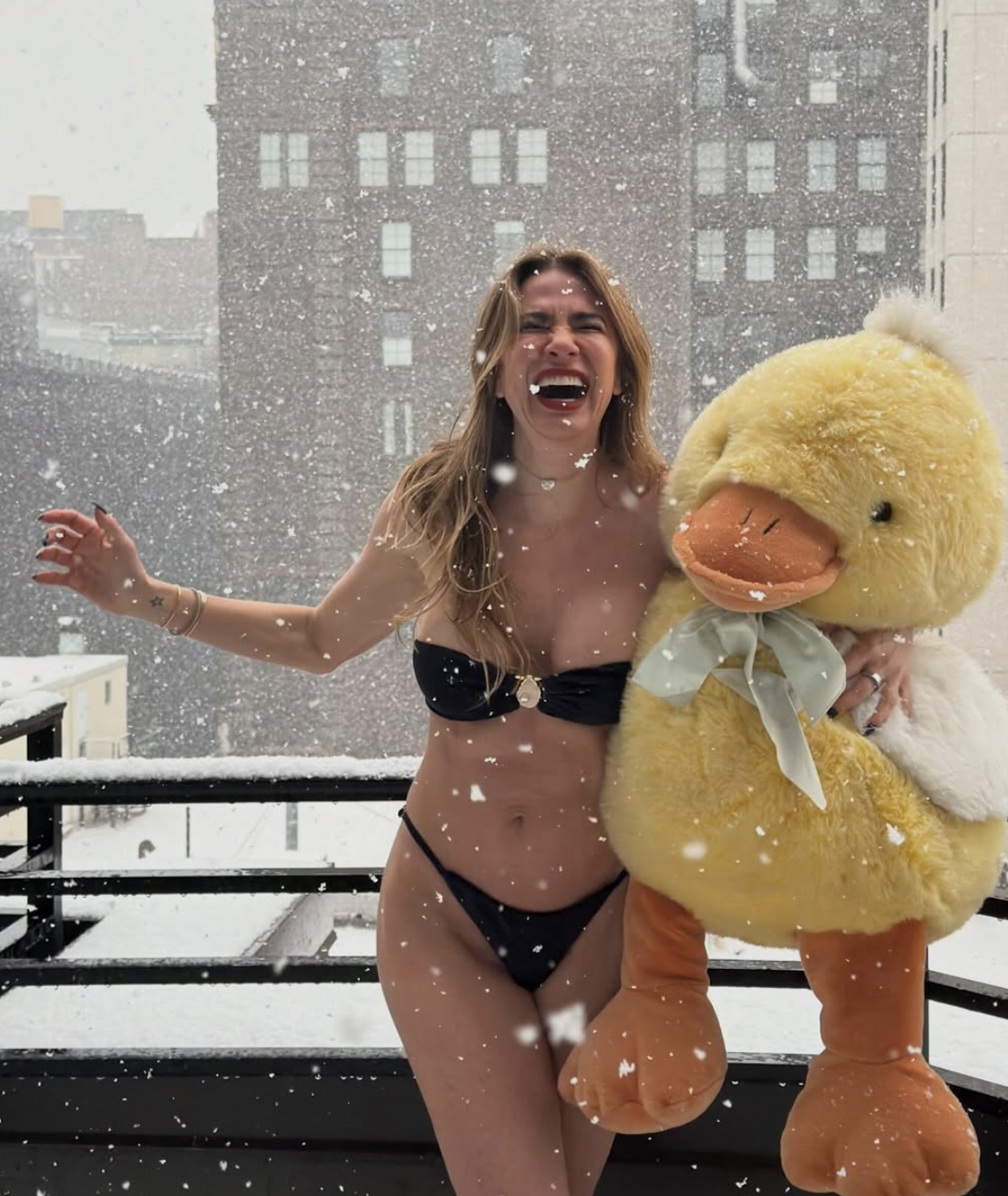 Apresentadora de TV brasileira arrasa em biquini aos 55 anos no nevão de Nova Iorque. Veja as fotos