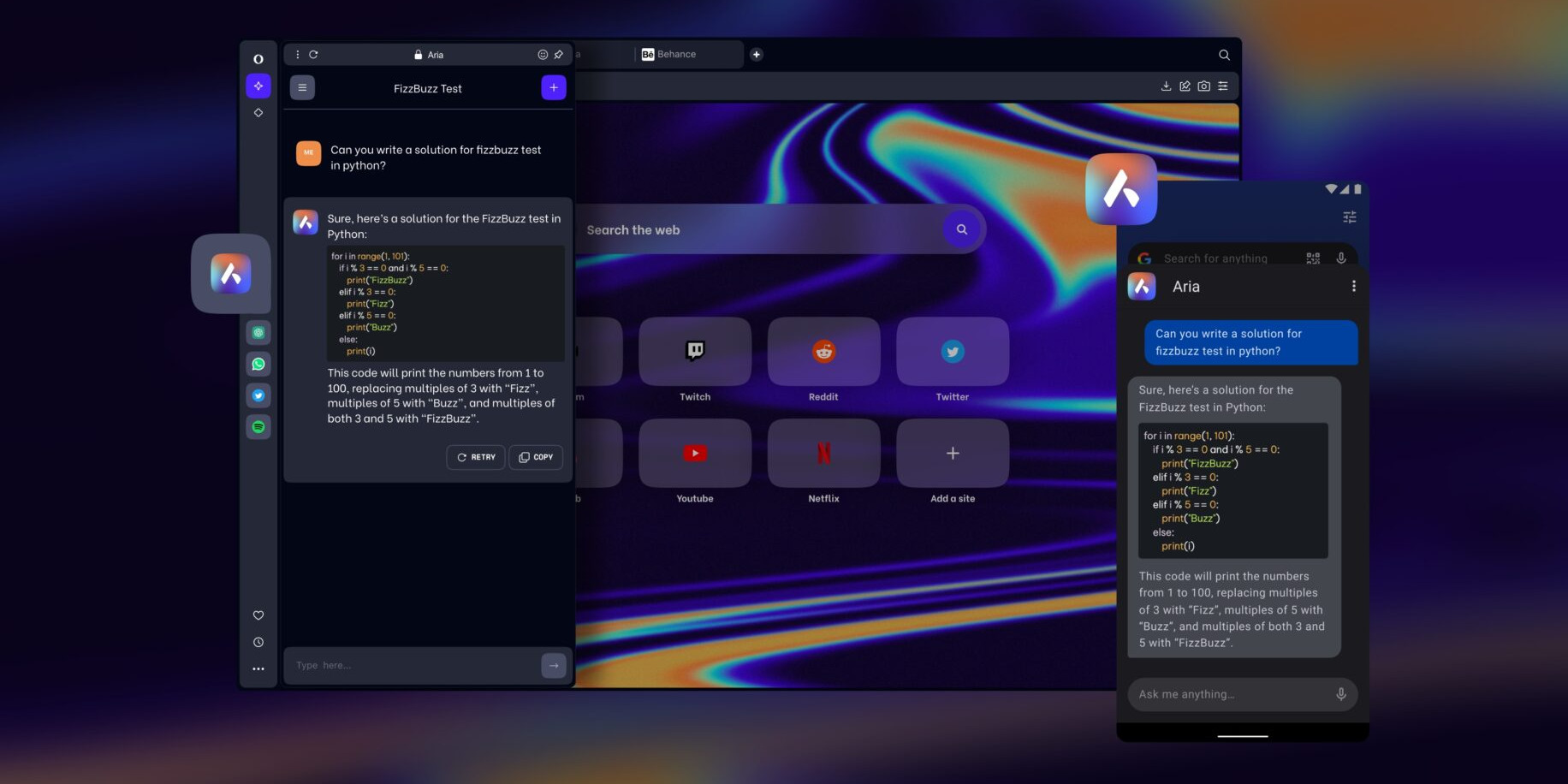 Aria: Sistema de IA generativa baseada na tecnologia GPT da OpenAI chegou ao browser Opera