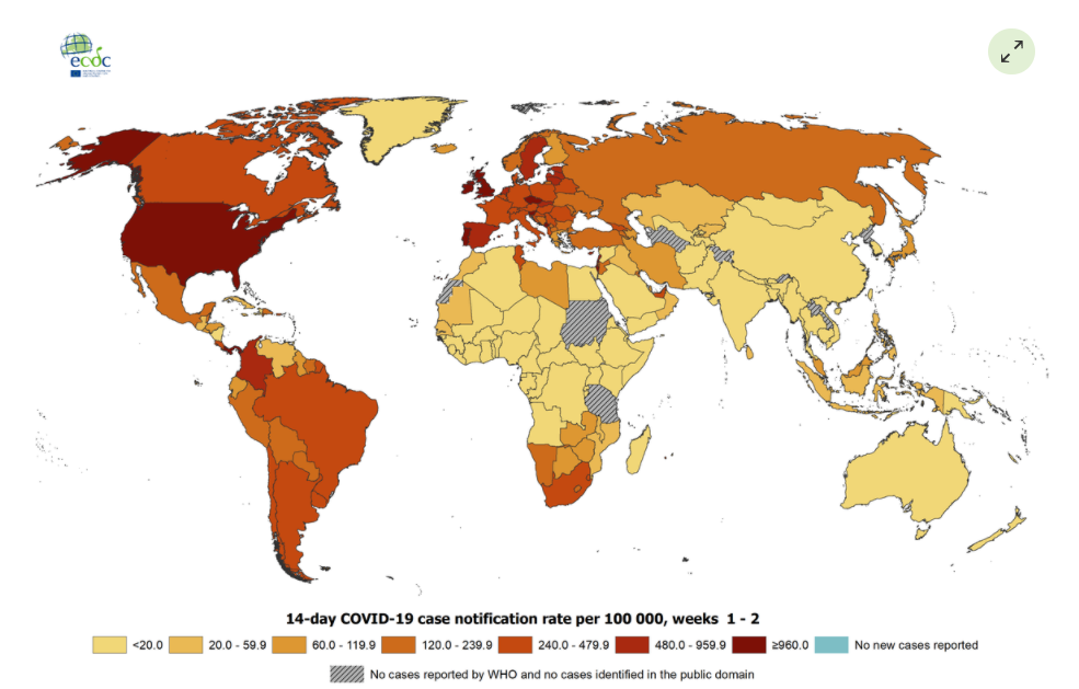 Europa impõe medidas mais restritivas nas viagens e adiciona uma nova cor ao mapa da COVID-19