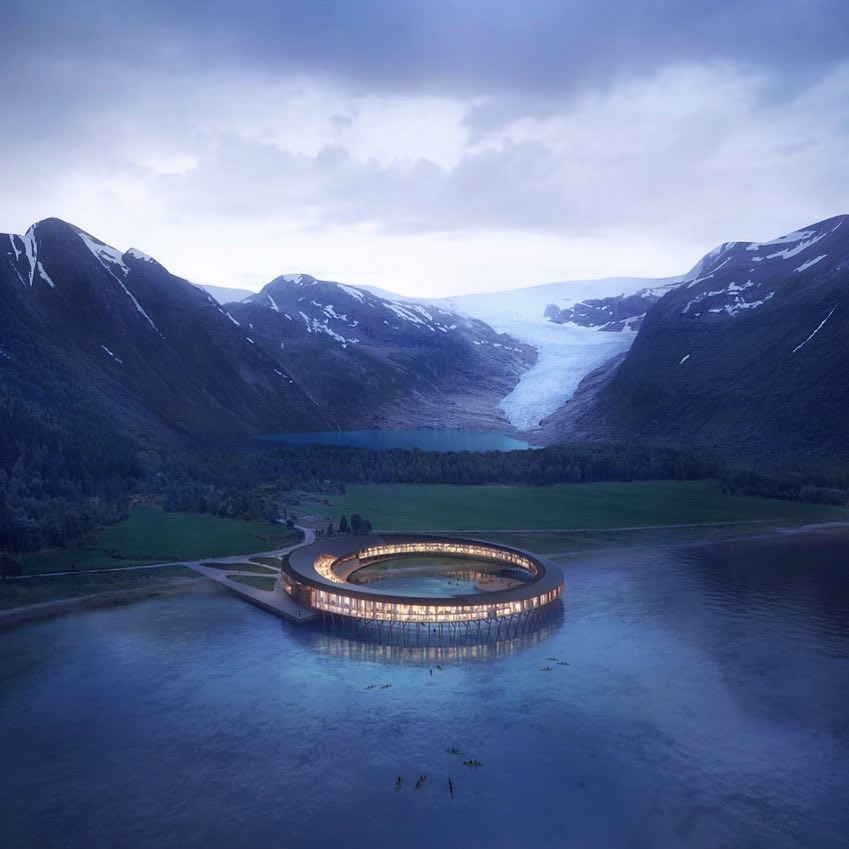 Dormir no meio de um lago e ver um glaciar da janela. Conheça este fabuloso resort na Noruega