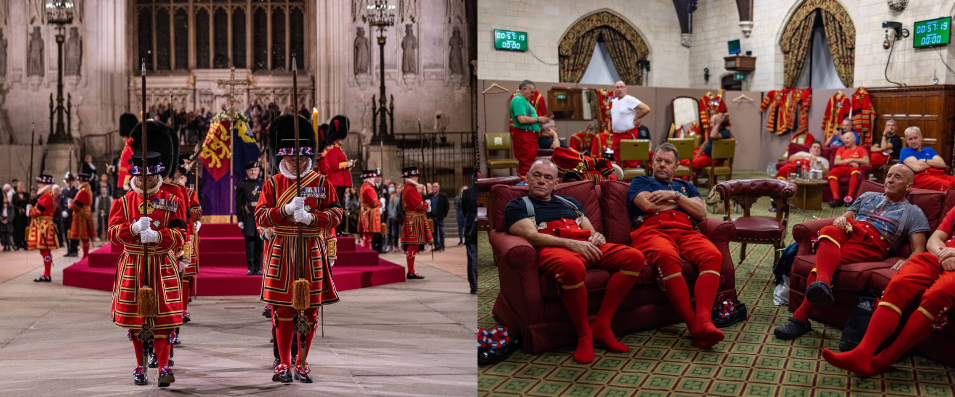 As fotos que mostram os 20 minutos de pausa dos guardas exaustos que vigiam o caixão de Isabel II