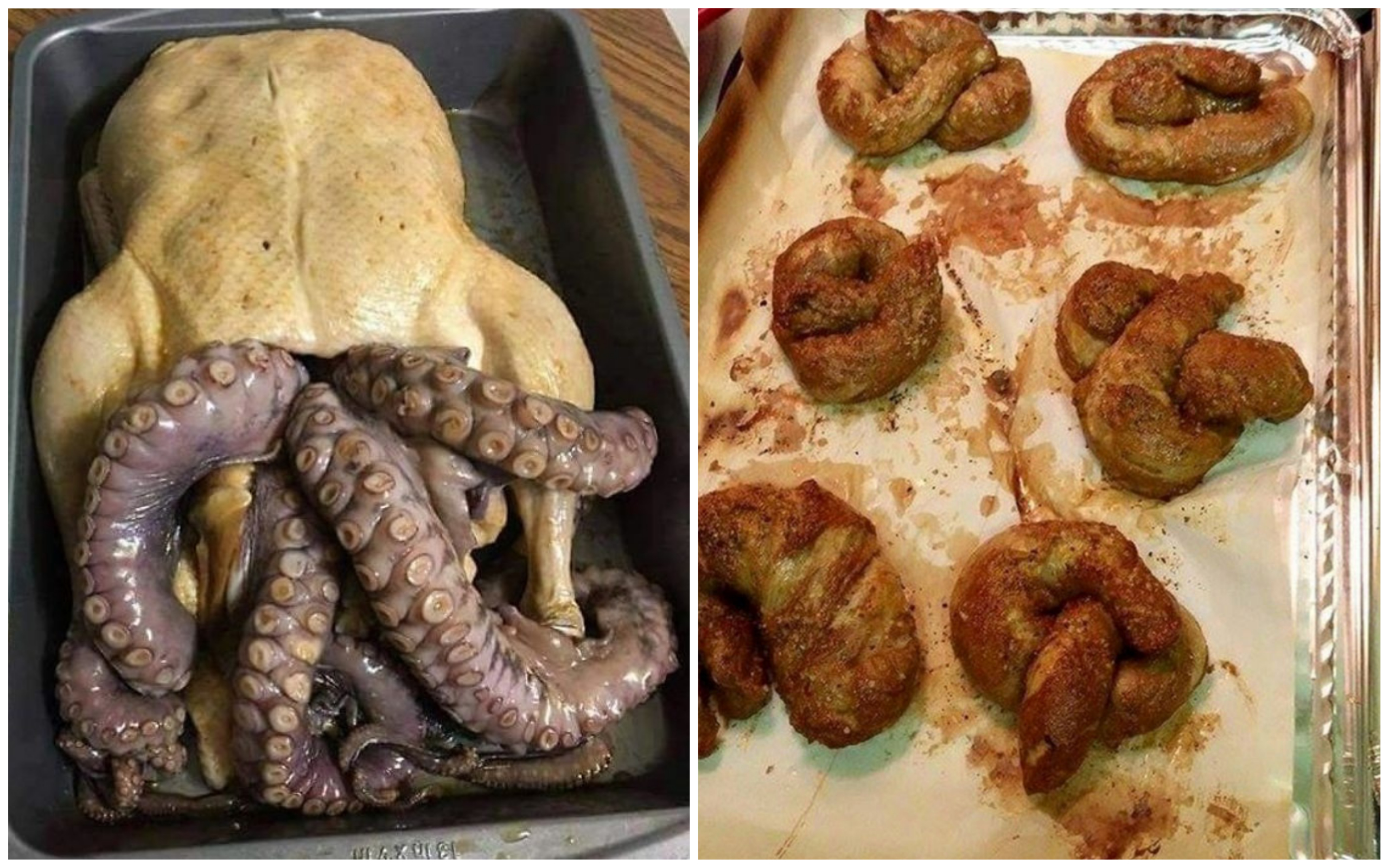 Um polvo a sair de dentro de um frango. É só uma das comidas mais nojentas que vai ver hoje