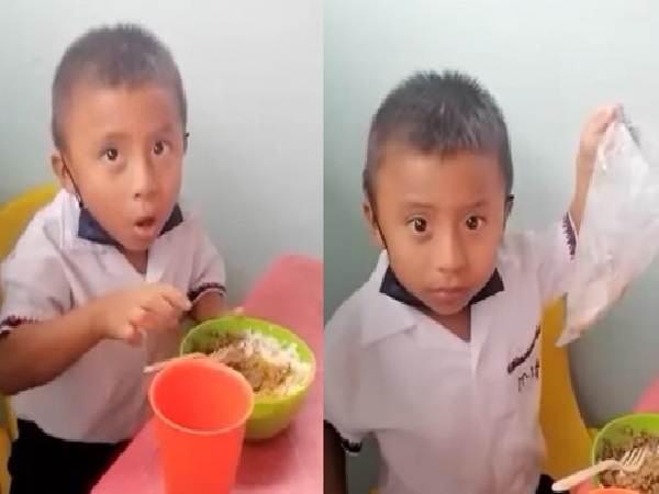Menino retira o frango do almoço na escola e guarda-o num saco para o dar à mãe (veja o vídeo emocionante)