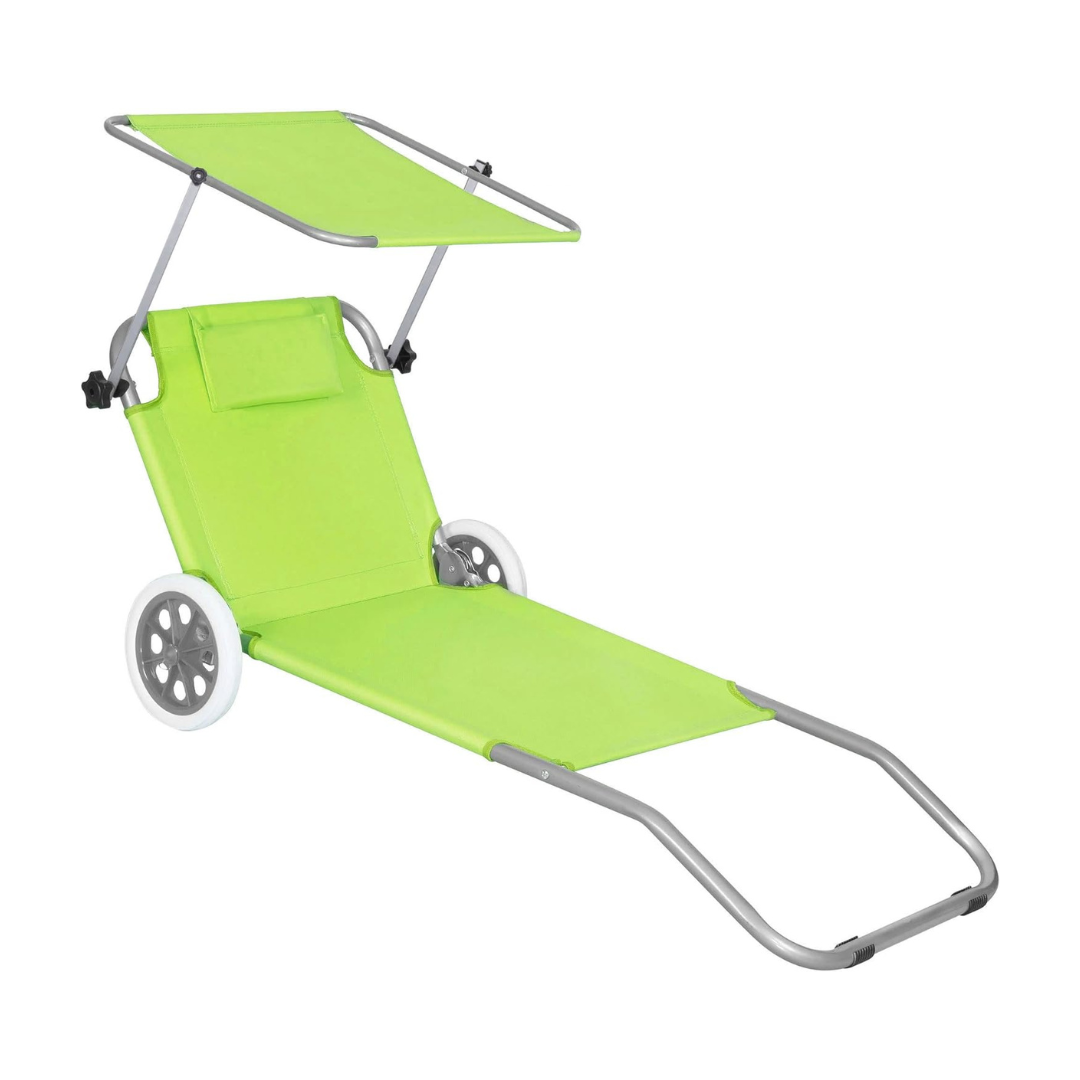 Springos, Espreguiçadeira de Praia com Rodas, Toldo Apoios de Cabeça