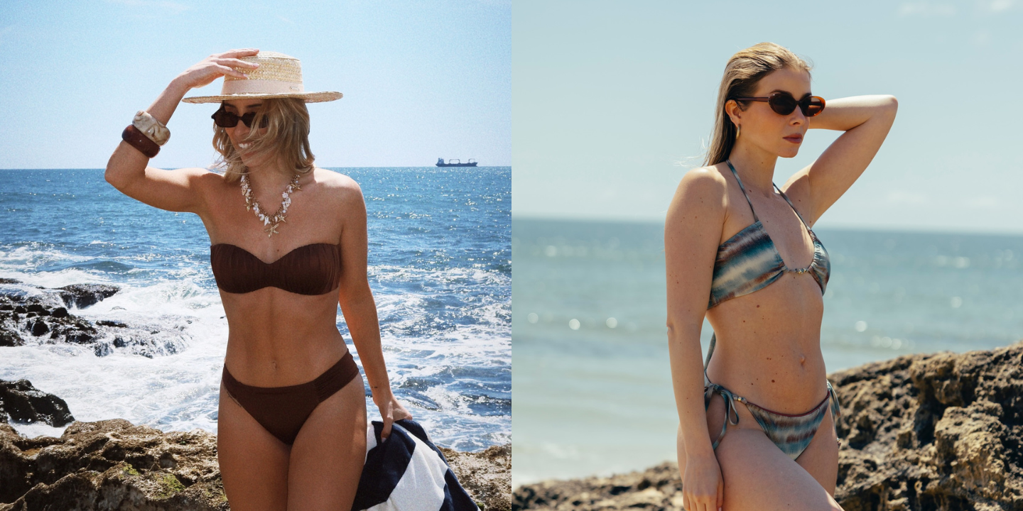 Alice Trewinnard e Helena Coelho estão de tirar o fôlego nestes biquínis trendy. Saiba de onde são