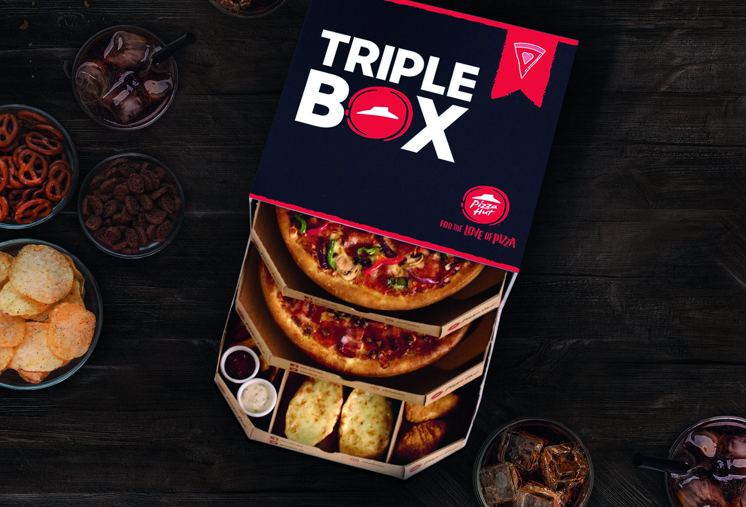 Pizza Hut lança uma caixa de três andares — tem pizza, nuggets e uma cookie gigante