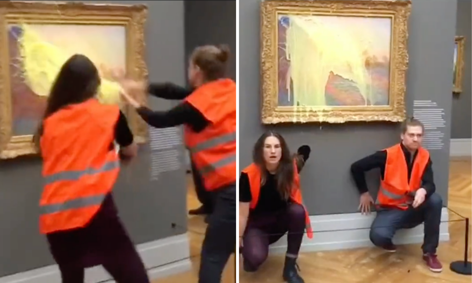 Ativistas climáticos atiram puré de batata e destroem quadro de Monet avaliado em 110 milhões de euros