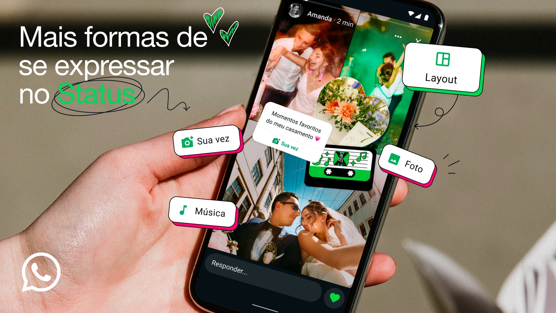 Estados do WhatsApp vão ter mais opções de personalização com fotos, música e “autocolantes”