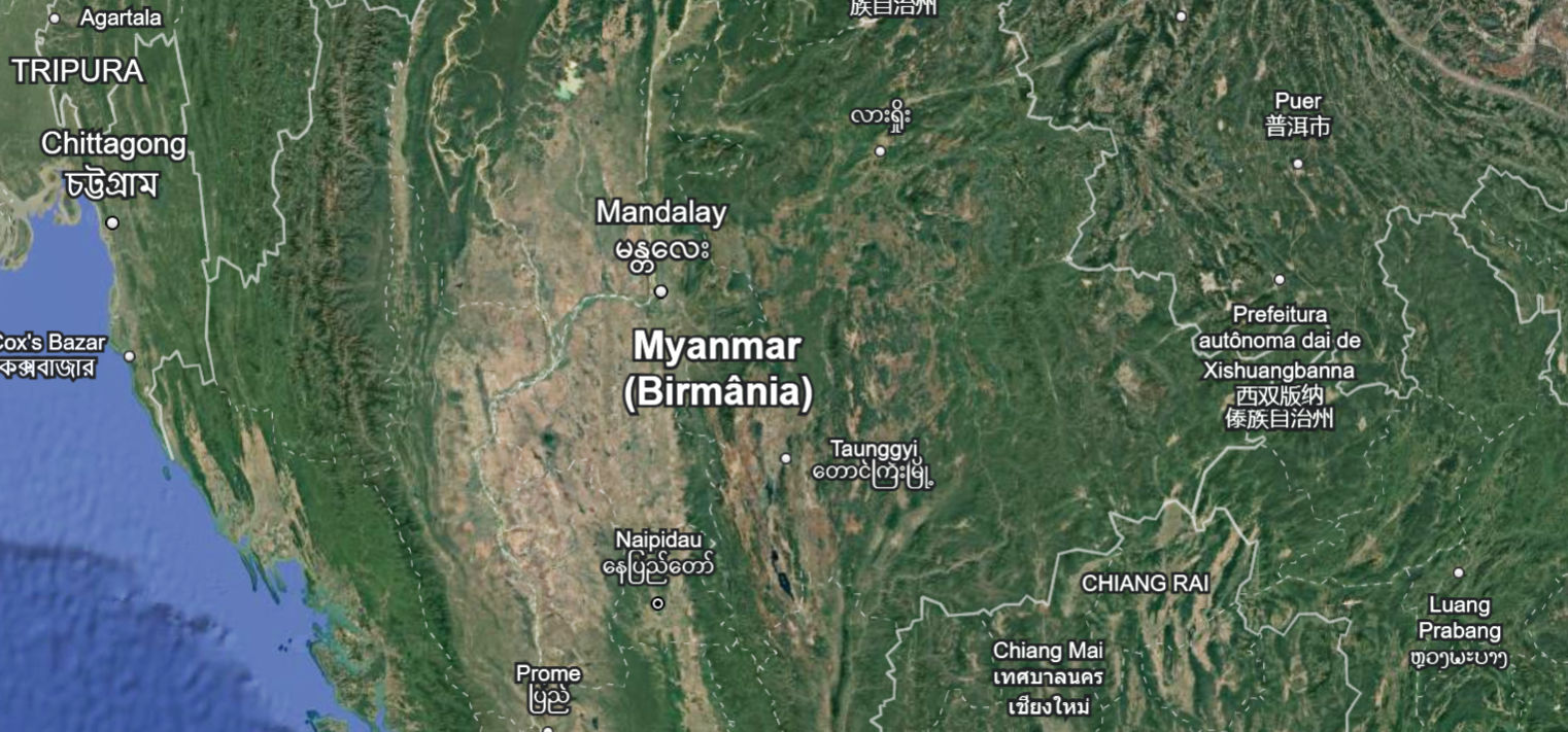 Imagem da NASA mostra deslocamento de terreno em Myanmar depois de sismo