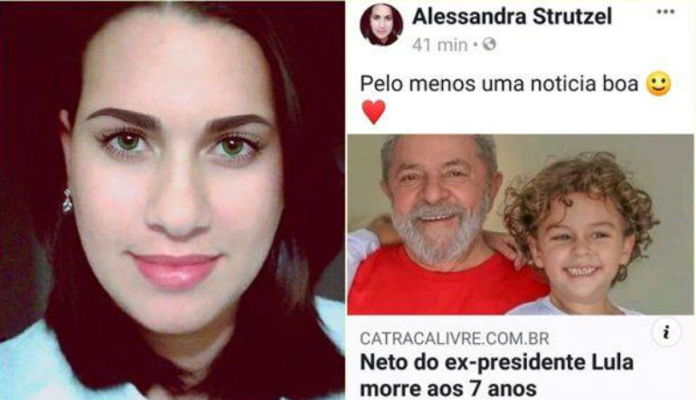Blogger comemora morte de neto de Lula e é arrasada