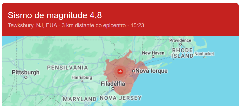 Sismo atinge Nova Iorque e Nova Jersey. Autoridades referem magnitude de 4.8