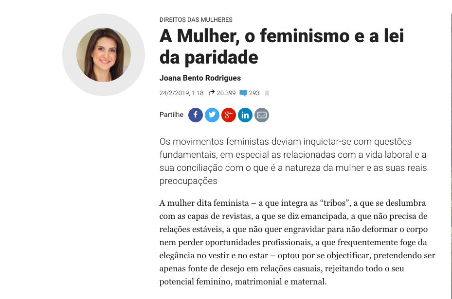 Autora de crónica sobre feminismo: “A minha opinião é a da maioria”