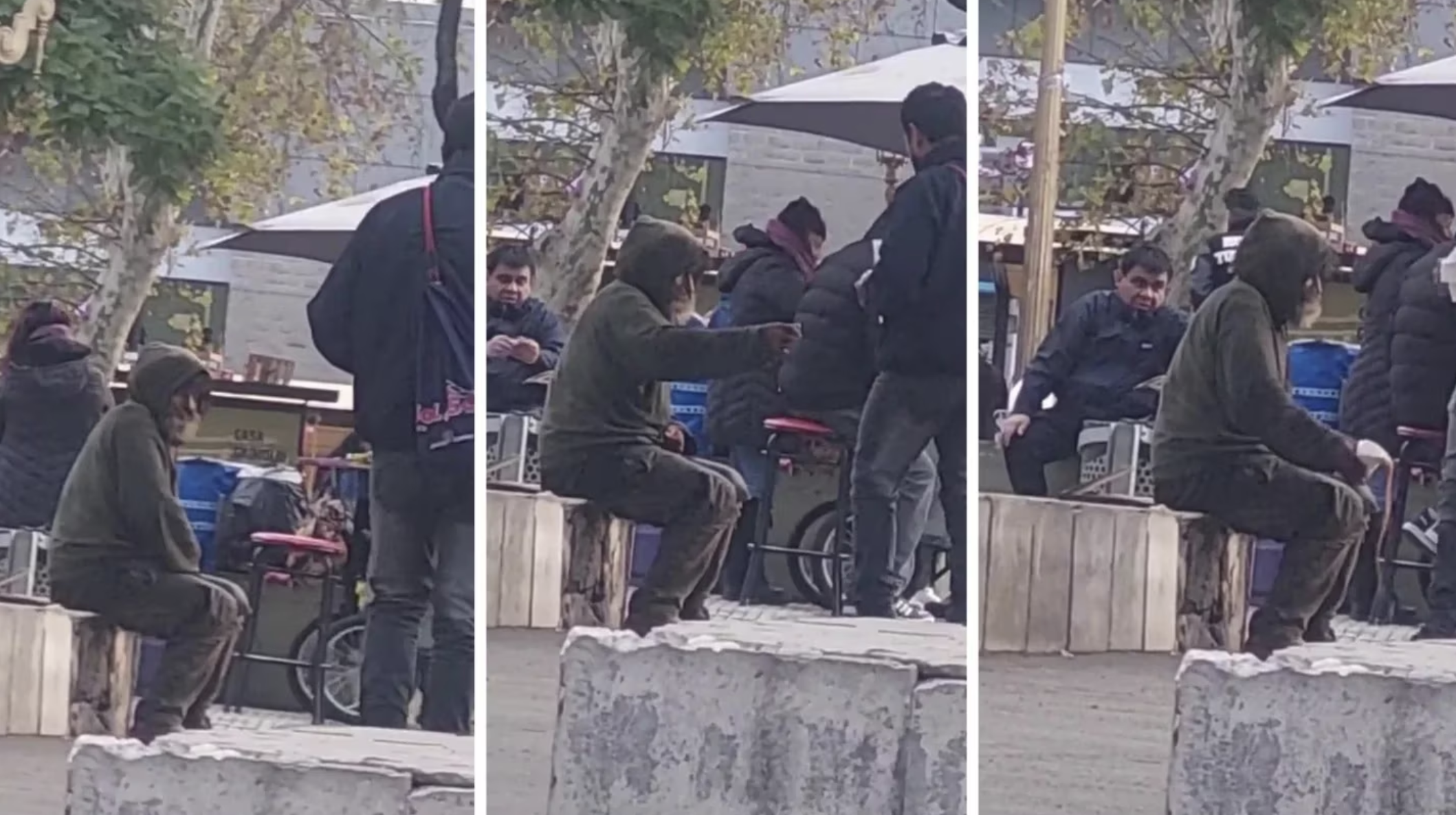 Homem oferece café quente a sem-abrigo mas assim que ele vira costas despeja-o para o chão. Veja o vídeo