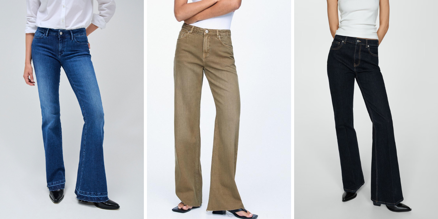 As calças flare são perfeitas para usar com botas. 12 pares desde 19,99€ em que pode investir