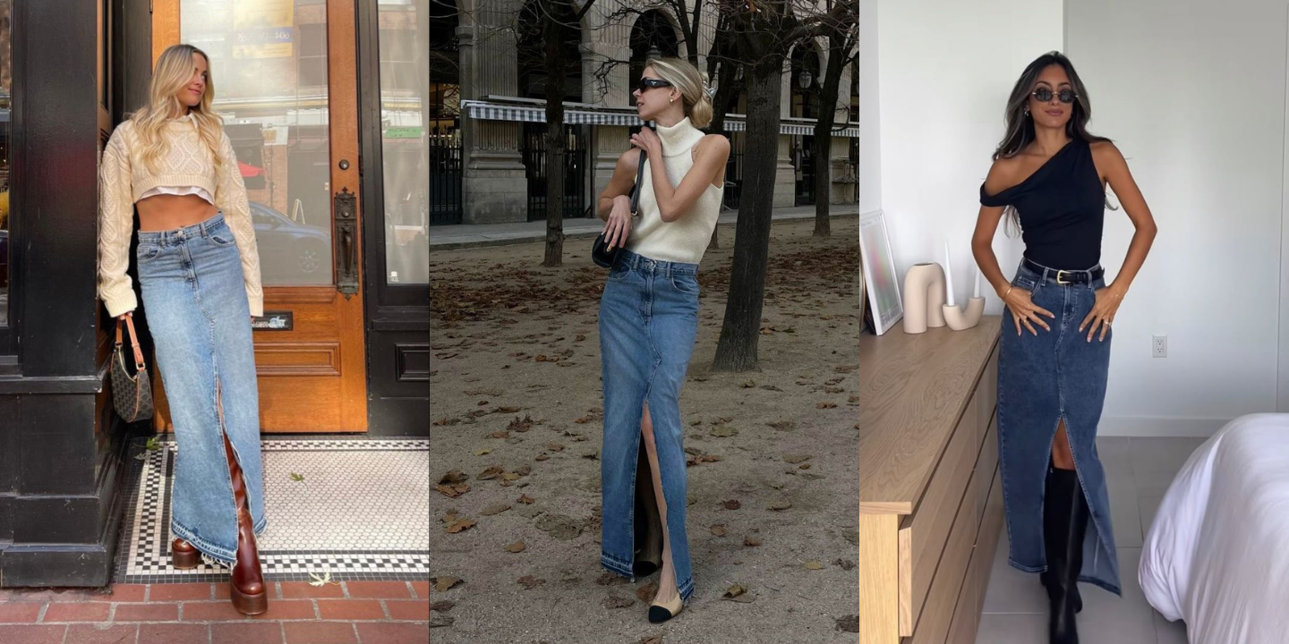 Como usar saias maxi de ganga? Consultora de imagem explica e dá 5 sugestões de looks fabulosos