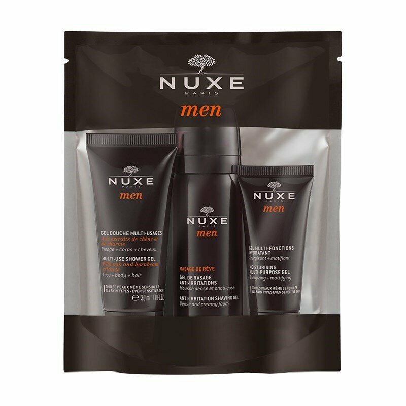 Nuxe Men, Kit de Viagem (Gel de Banho, Gel de Barbear e Gel Hidratante)