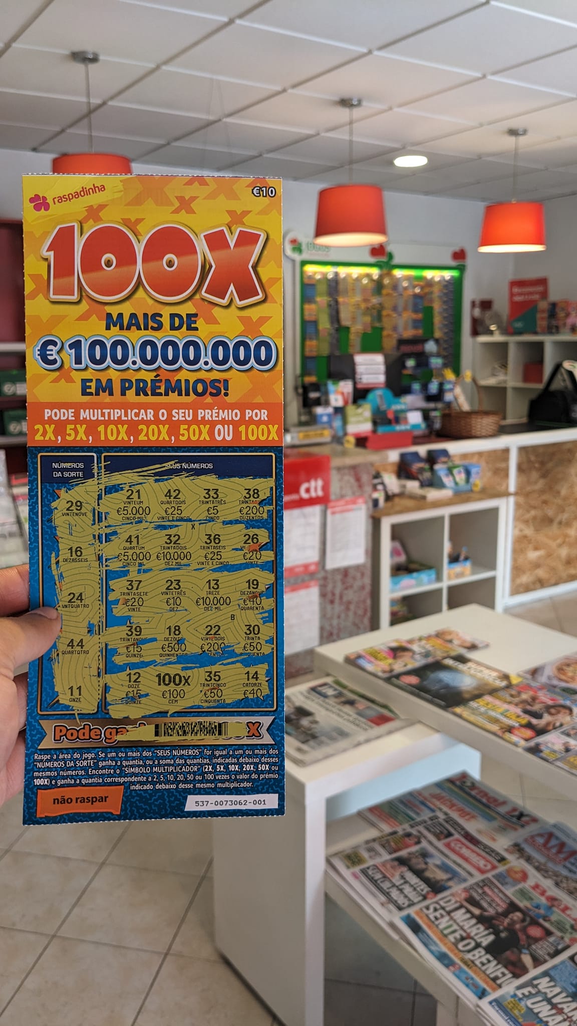 Dia de sorte. Reformado aposta 10 euros numa raspadinha e vence prémio de 10 mil euros