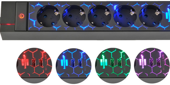 Novo bloco de tomadas da Hama tem LEDs coloridos para combinar no “setup de gaming”