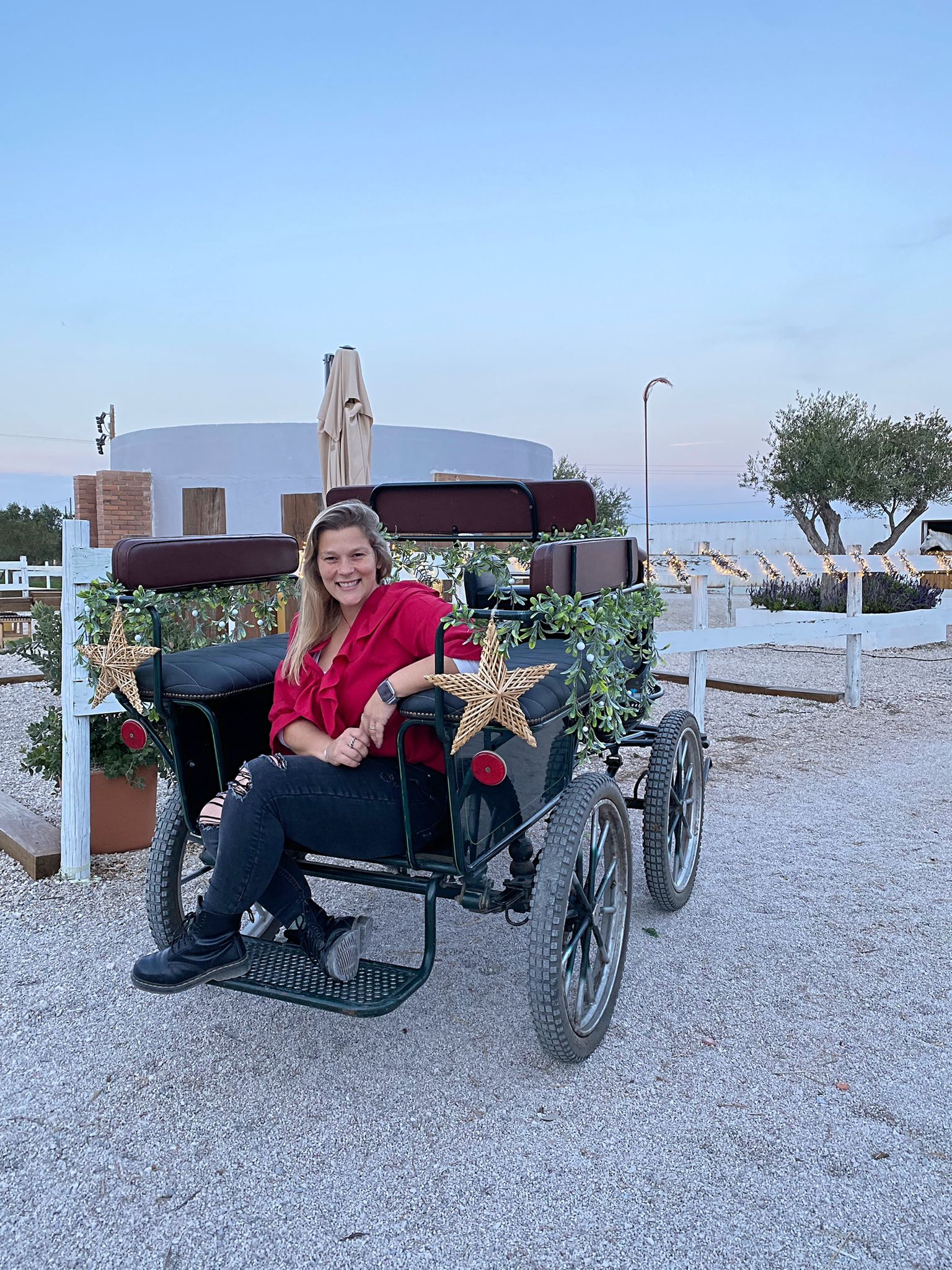 Neste mercado de Natal, o Pai Natal troca o trenó por uma charrete e há petiscos à lareira