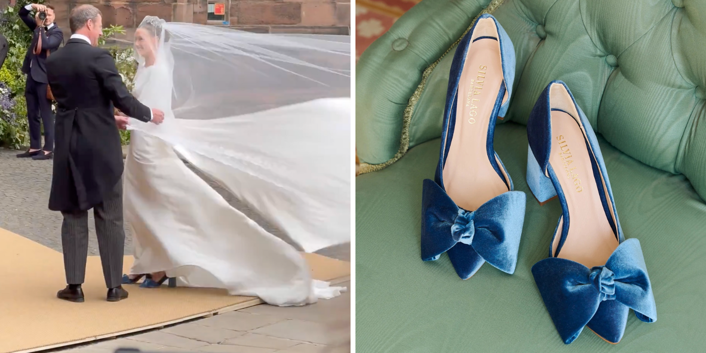 Mulher de afilhado de Carlos III usa sapatos azuis no casamento e causa polémica. Perceba porquê