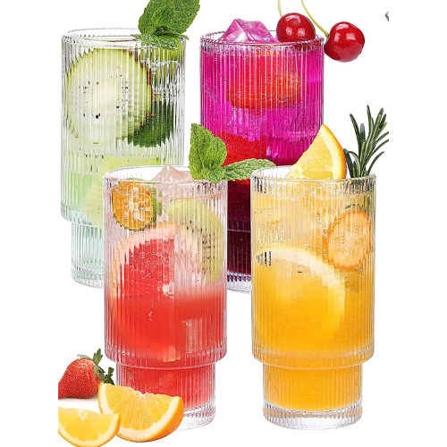Dazztime, Conjunto de 4 Copos com Palhinhas de Vidro