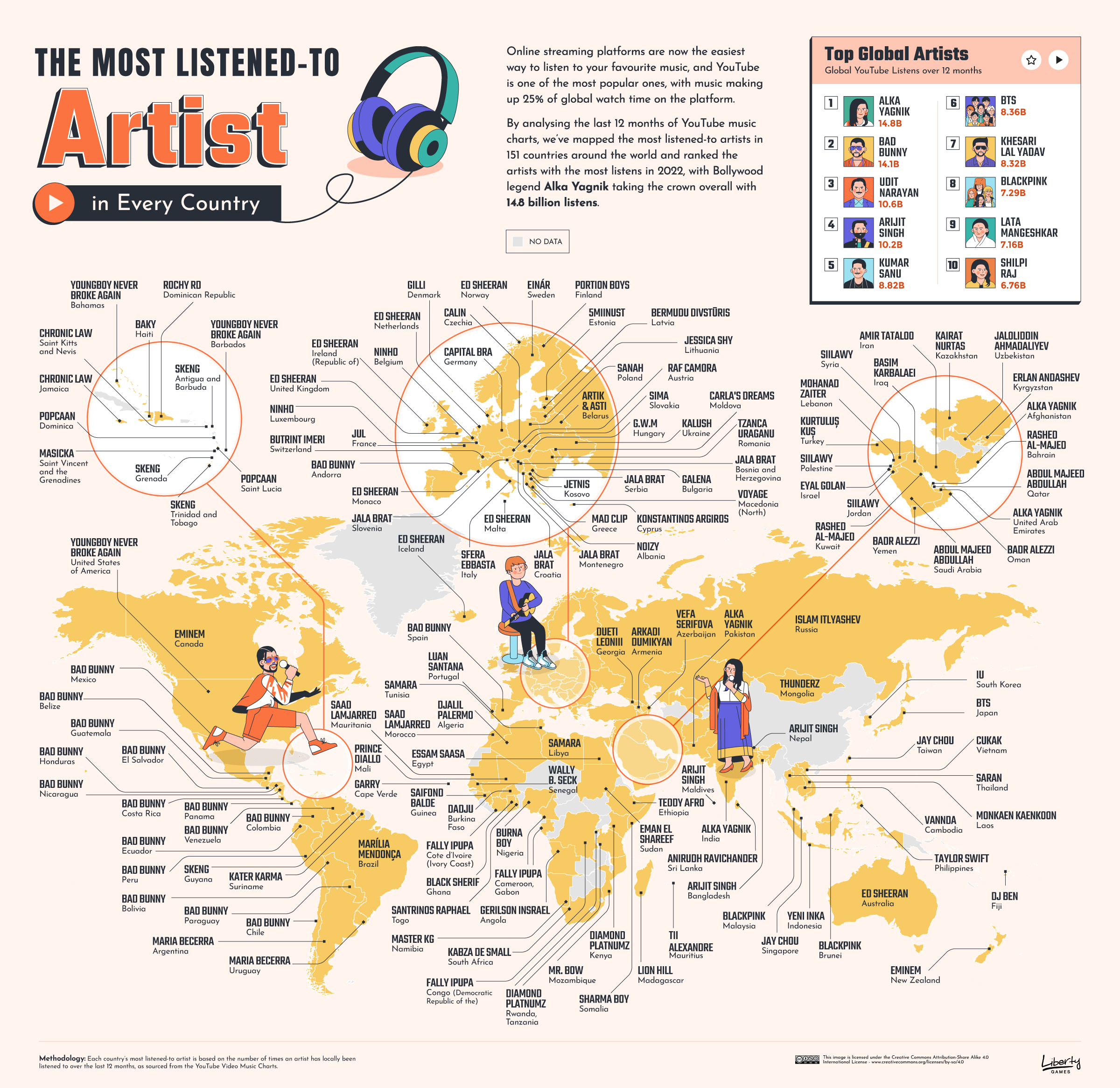 Mapa mostra qual é o canal do  mais popular em cada país 