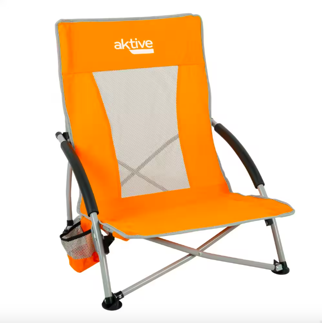 Decathlon, Aktive, Cadeira de Praia Dobrável Baixa Respirável c/Base para Copos