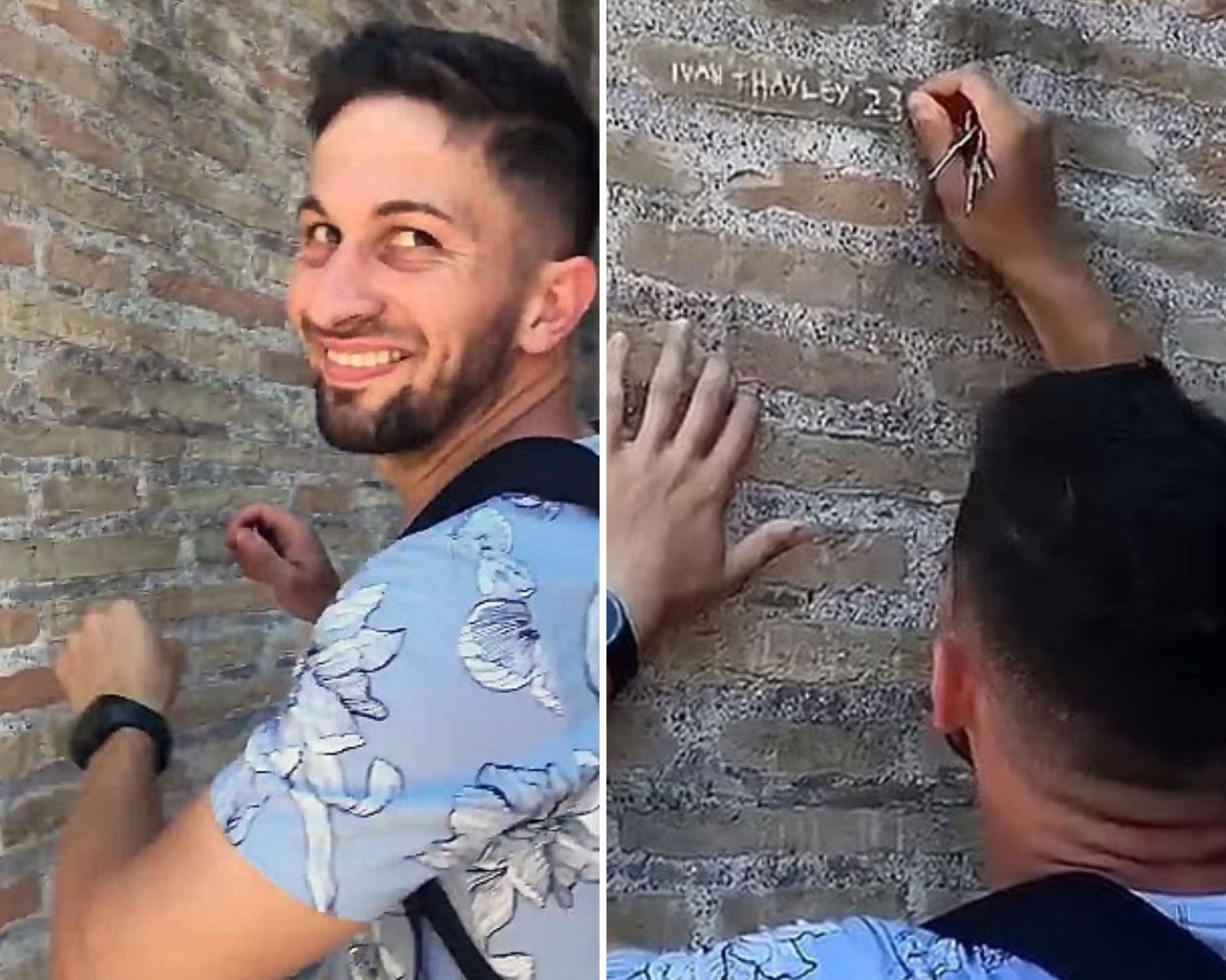 Turista grava nomes em parede do Coliseu de Roma. Homem foi identificado e pode enfrentar até 5 anos de prisão